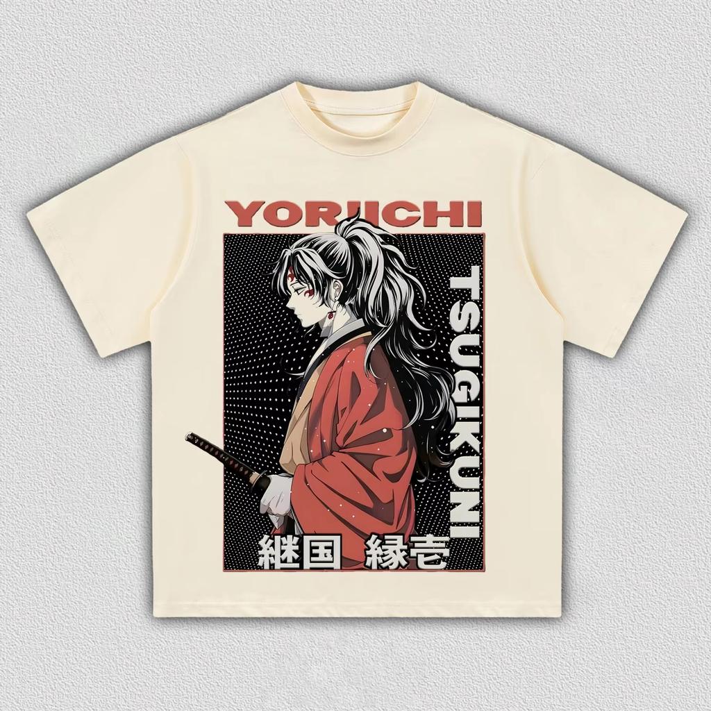Demon Slayer Yoriichi Tsugikuni Anime Print T-shirt, Unisex Cool Manga Art Graphic Tee, Casual Streetwear Short Sleeve Top