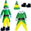 HAEVERAY 4PCS Buddy The Elf Movie Costume for Christmas Elf Doll, Santa's Helper Elf Outfit, Buddy Elf Robe Pants Hat Shoes, Cute Elf Clothes Cosplay