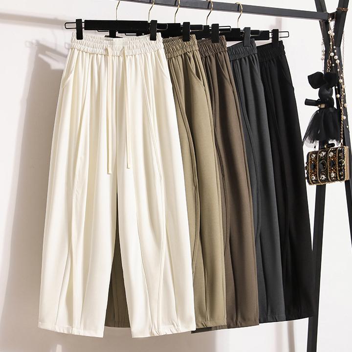 

DIMANAF 2024 Большие размеры весенние длинные брюки женские однотонные с эластичной резинкой на талии повседневные свободные винтажные свободные брюки-шаровары 2XL