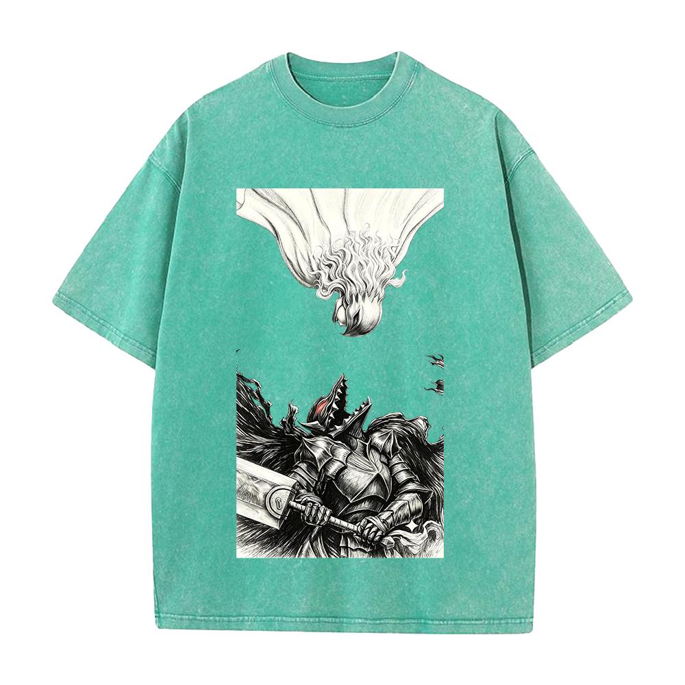 Anime Berserk Guts And Griffith Graphic T Shirt Men Short Sleeve Clothing Oversized Tshirt Washed Cotton Tee Harajuku T-shirt
