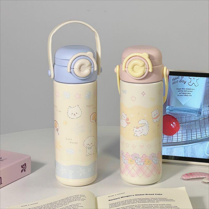 Cute Large-Capacity Thermos Cup for Girls, High-Looking New Style 316 Stainless Steel Water Cup with Straw and Handle