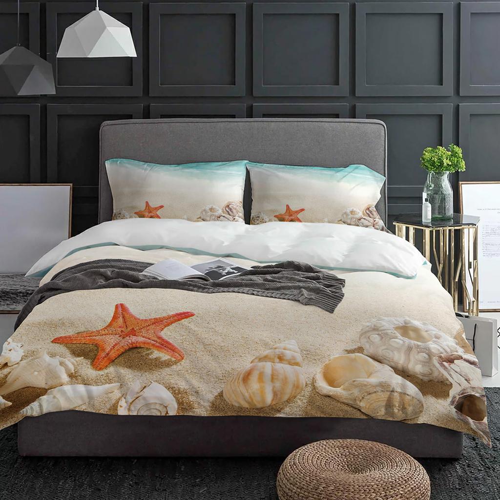 Ocean Beach Starfish Shell Duvet Cover With Pillow Case Custom 3pcs Bedding Set Quilt Cover Double Bed Home Textile