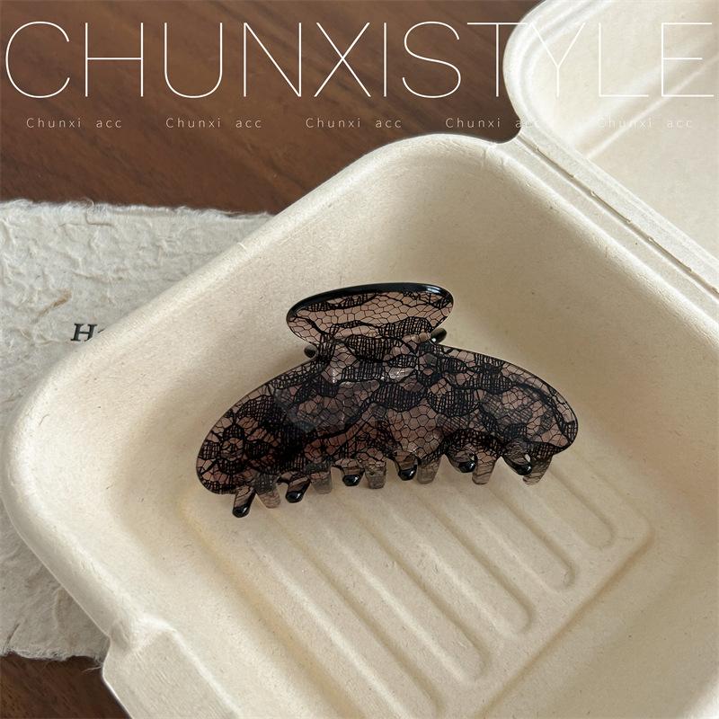 

1 шт. Элегантная заколка для волос в стиле Инс с ацетатным кружевным узором для затылка; Заколка-краб в корейском стиле чёрный