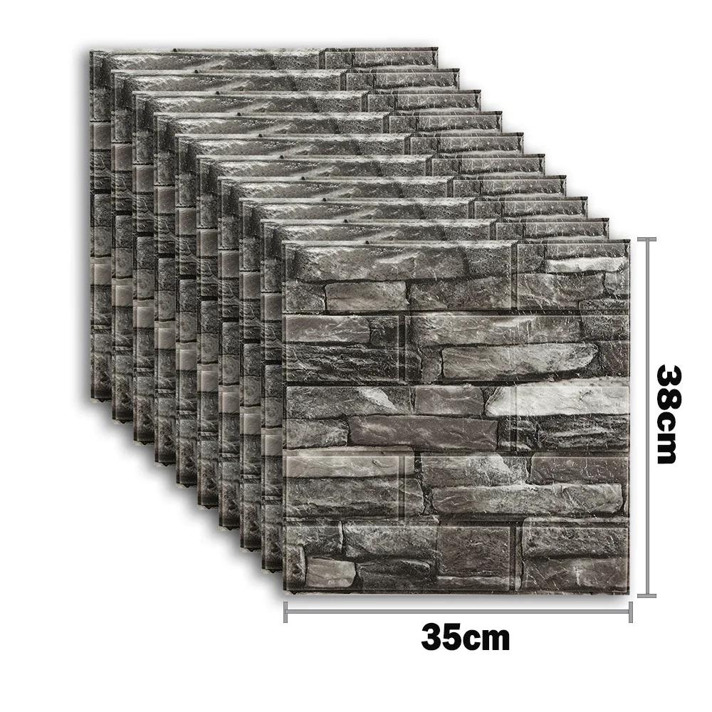 10pcs Self Adhesive Decor 3D Foam Wall Stickers Pane Room Waterproof Peel and Stick Brick Wallpaper for Interior Decoration