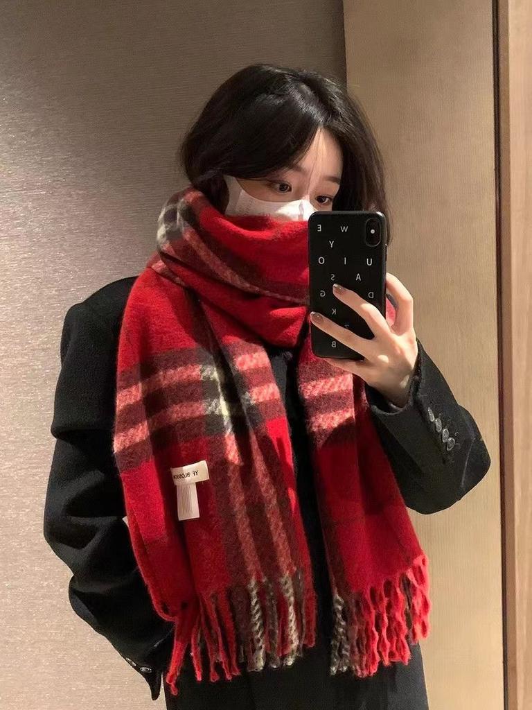 Plaid scarf women's winter high-end sense autumn and winter Korean version of the new imitation cashmere shawl thickened warm knitted scarf men