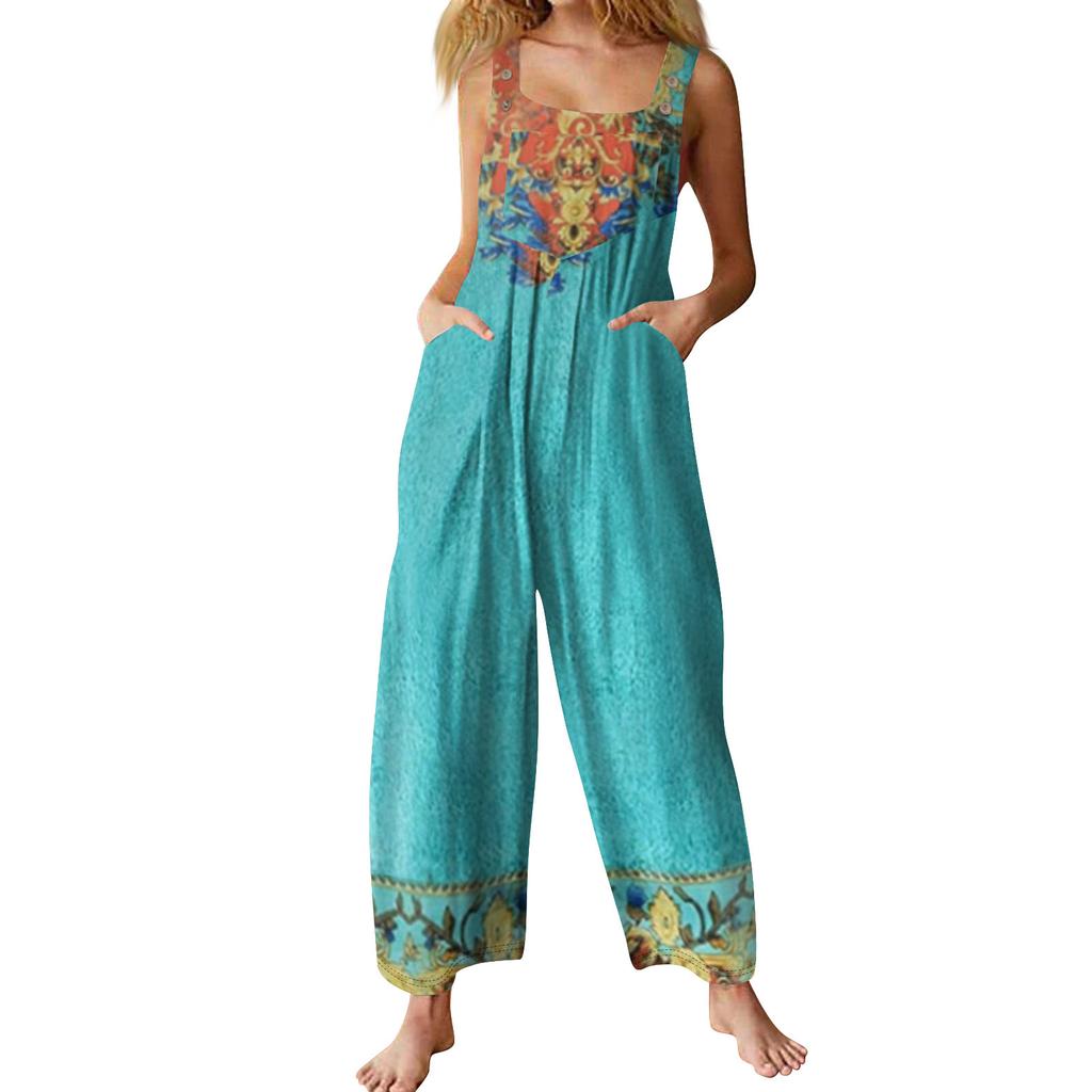 Women's Casual Jumpsuit Sleeveless Popular Floral Print Jumpsuit