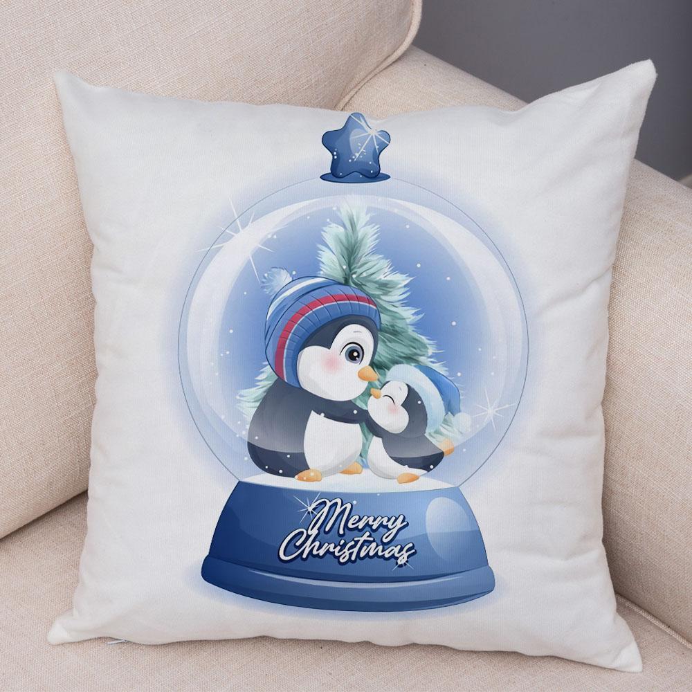 Cartoon Santa Claus Little Penguin Pillowcase Sofa Kids Room Decoration Merry Christmas  Deer Cushion Cover 45x45cm