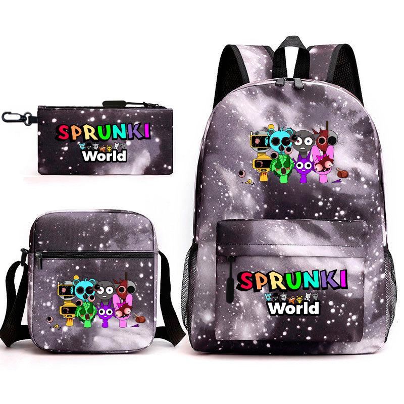 Rhythm Box Game Merchandise Elementary School Bag Sprunki Cartoon Starry Sky Backpack 3-piece Set D