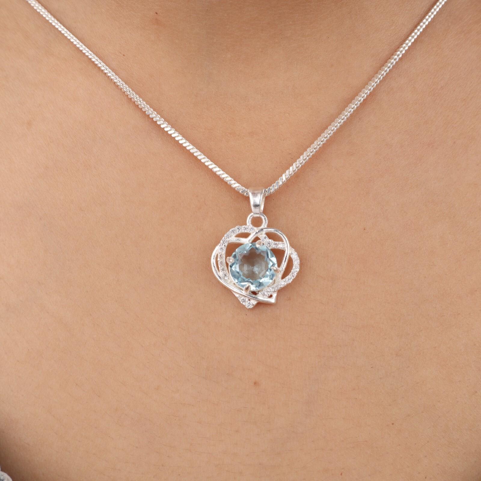 

Изящный драгоценный камень голубого топаза, ювелирное изделие из стерлингового серебра 925 пробы, подвеска с цирконом 0,84 CZP-14-5