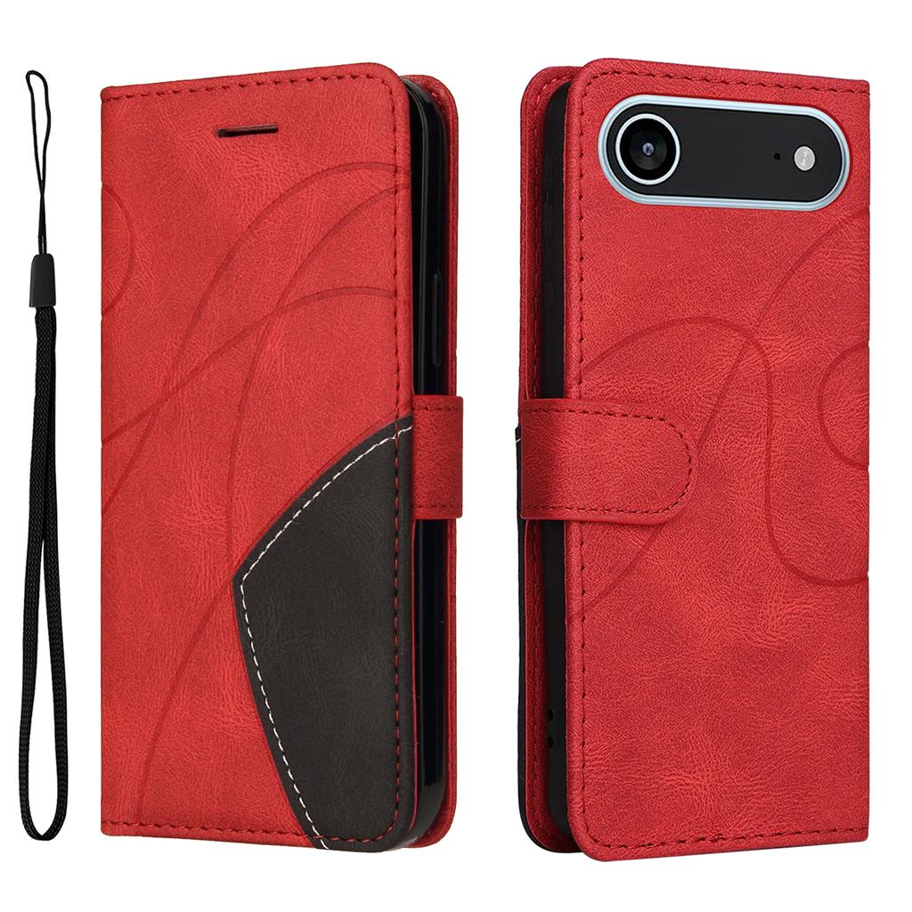 For iPhone 17 Air Leather Phone Case Stand Wallet with Bi-colour Splicing Design