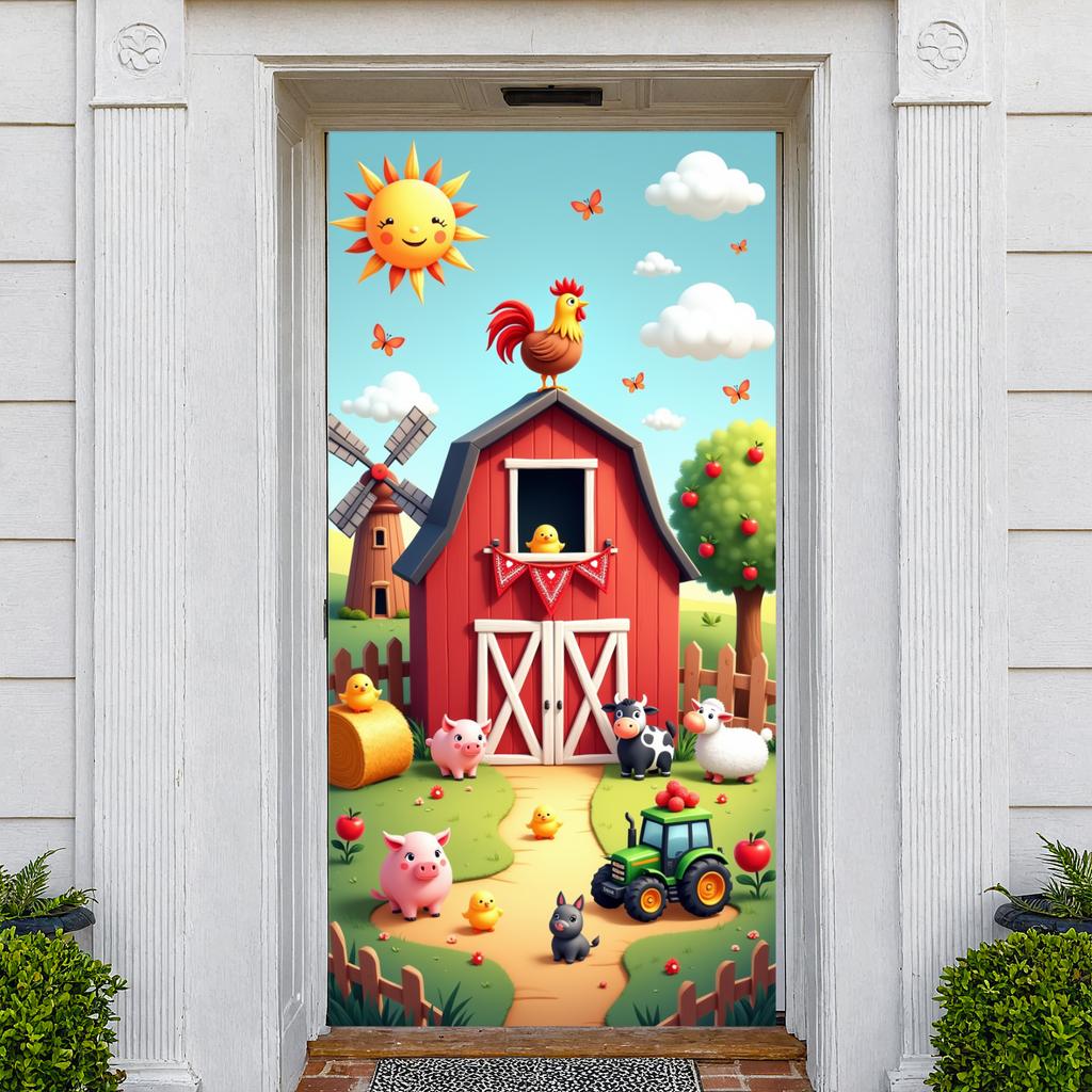 Farm Animal Banner Cute Animal Figures Farm Background Farmyard Background Colorful Farm  Barnyard Backdrop For Kids