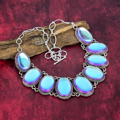Mystic Opal 925 Solid Sterling Silver Necklace with Adjustable Chain, Handmade Gemstone Jewelry Necklace For Memorial Day