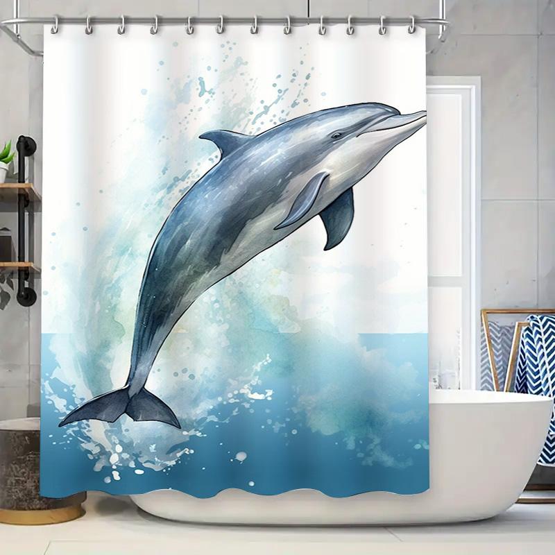 

Watercolor Dolphin Shower CurtainModern Waterproof Fabric with Blue Splash Print for Bathroom Decor 180 x 274cm (Large Size) 90x180cm