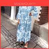 Summer Ladies Dress With Standing Collar And Bell Sleeves In Polyester For Casual Wear