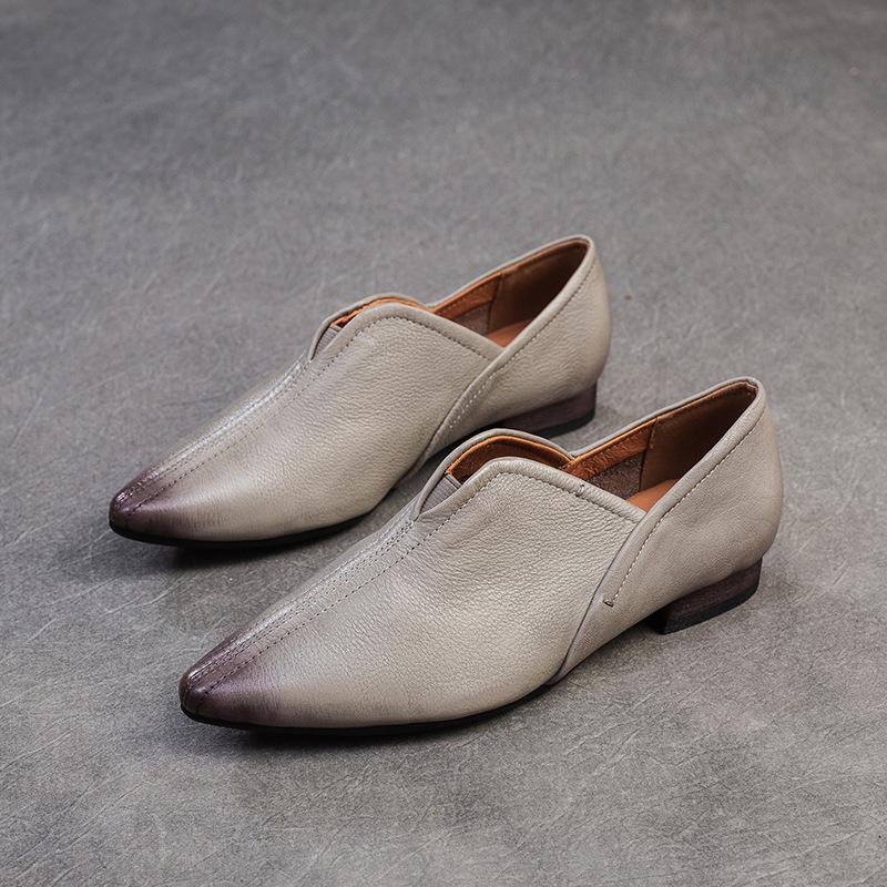 Johnature Ekte skinn Spiss tå Flats Komfortable myke såler Pendling Hverdagslige Damesko Slip-on