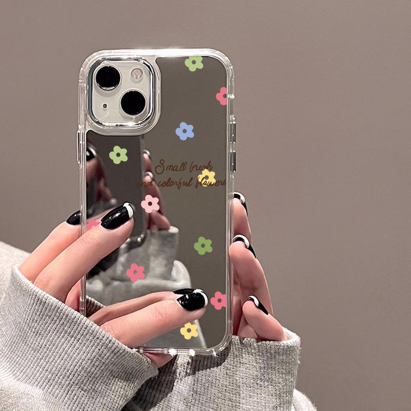 Color Flower Mirror for iPhone17promax Mirror Phone Case 16 Large Hole 14/13 Apple 15