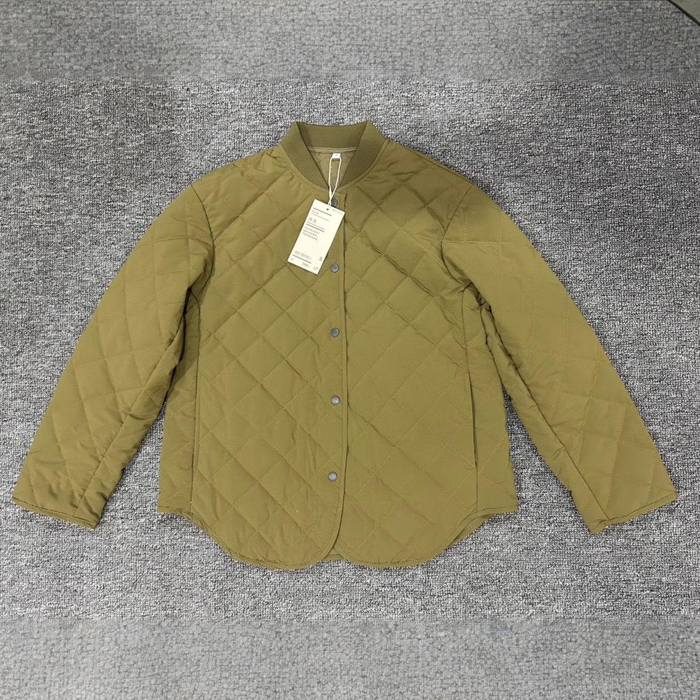 

Yinliangfeng Women s Quilted Jacket - Washable, Diamond Pattern, Thin Padded, Loose Fit, Stand Collar, Cotton Coat for Autumn/Winter. Large оливковий колір