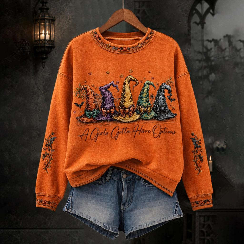 Women's Halloween Print Pullover Neck Long Sleeve Top