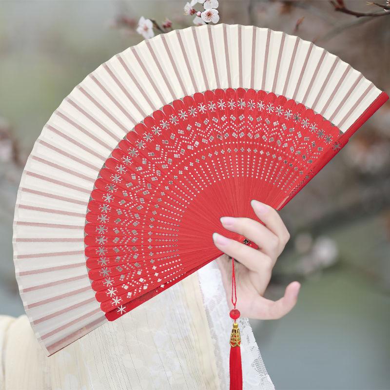 Chinese Style Cheongsam Fashion Show Folding Fan, Elegant and Retro Style Hanfu Dance Folding Fan for Women