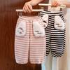 Girls' Plush Striped Sweatpants - Autumn/Winter 2025 Style, Long and Cozy for Baby and Children.