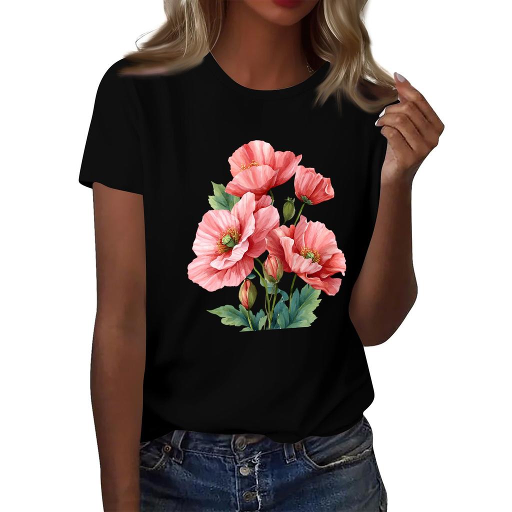 Mote Casual Dameskjorte med trykk, rund hals, korte ermer