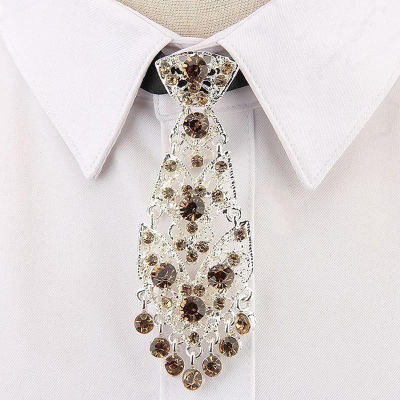 Gravata Pequena com Diamantes Coloridos e Metal em Branco Gravata de Pescoço Estilosa para Homens Mulheres Acessórios de Moda Festa Casamento Formal Negócios Presente Elegante