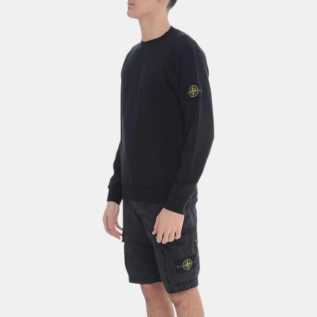 Stone Island Solid Logo Long Sleeve Crewneck Sweatshirt Men sweatshirts Black K1S1561000-20S0060-V0029