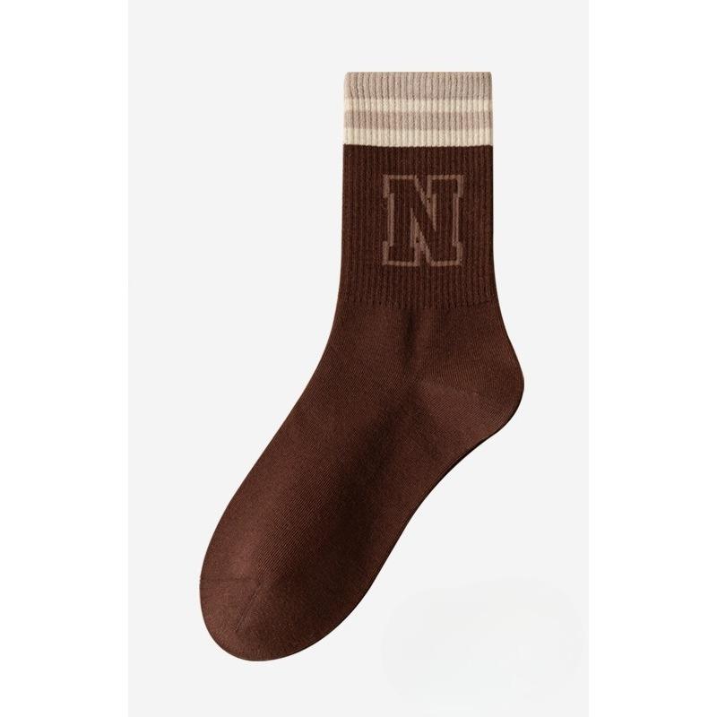 Women's Spring and Summer Versatile Socks, Anti-pilling Mid-calf Socks, Breathable Sports Cotton Socks, Boneless Seam Letter Socks
