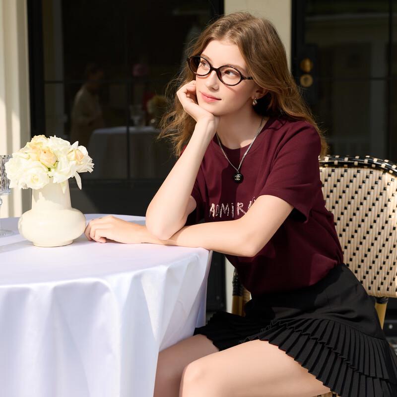 Sancai Letter Embroidered Tassel Short Sleeve T-Shirt L