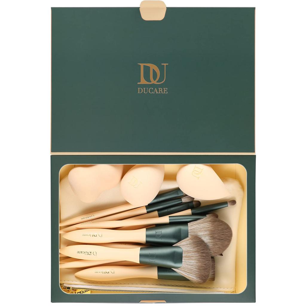 DUcare Makeup Brush Set Brushes and 3 with Storage Premium Taklon and Includes a Carrying Bag and Gift (14 Sponges) Pouch, Fiber, Ultra-Soft Brushes,