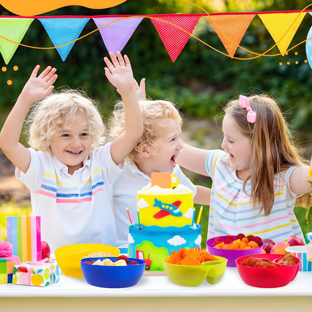 Smart Snack Bowls Keep Chips Crispy | Divided Compartments for Dips | Stackable & Dishwasher Safe 6-Piece Set In Vibrant Colors