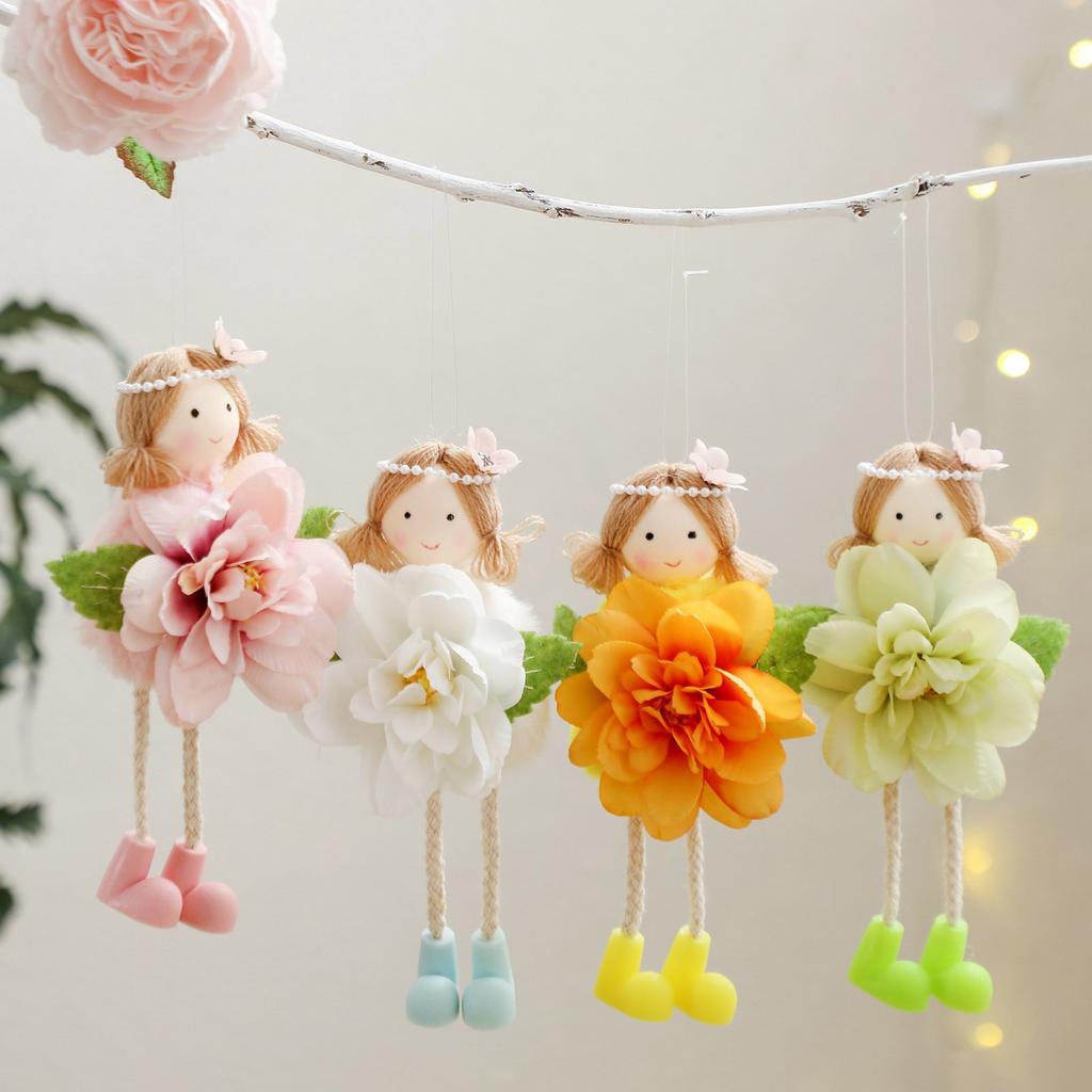Artistic Girl Doll Hangings With Flower Exquisite Girl Doll Embellishment With Flower Accent For Fashionable Display
