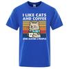 I Like Cats And Coffee Street Funny T-Shirt For Men Fashion Casual Loose Cotton Clothing Crewneck Breathable Tshirt Hip Hop Tees