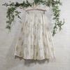 Japanese Mori Girl Spring Summer Women A-Line Skirt Elastic Waist Jacquard Cotton Floral Print Skirt Elegant Feminine Midi Skirts Womens