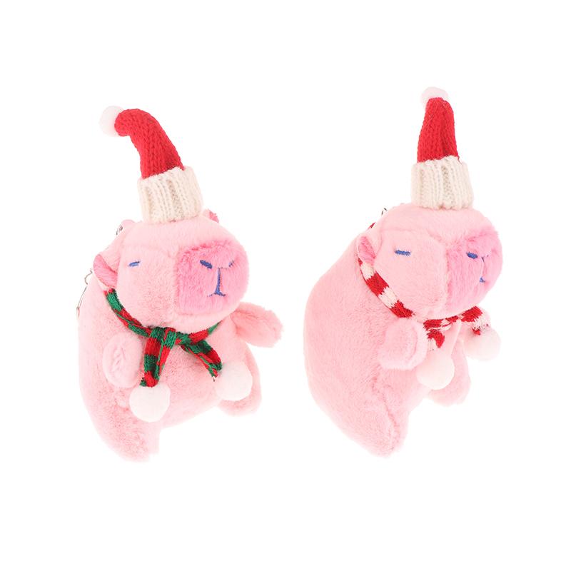Kapybara Vánoční ozdoba Klíčenka 2025 Vánoční panenka Hračka Rok Dárková panenka Kreslené plyšové zvířátko Kroužek na klíče Pár