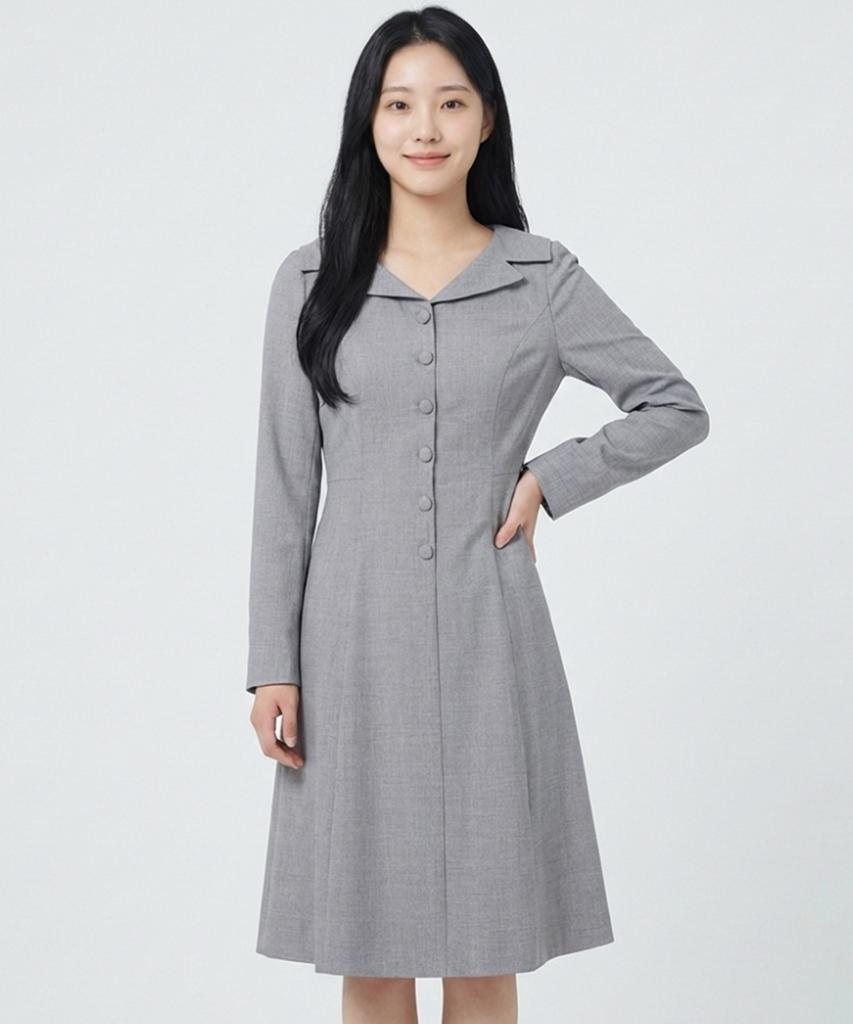 ECOLEDEPARIS Button-Point Belted Collar Dress_Rb32Woce33A