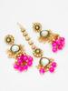 Gold-Plated Pink & White Stone-Studded & Beaded Handcrafted Jewellery Set