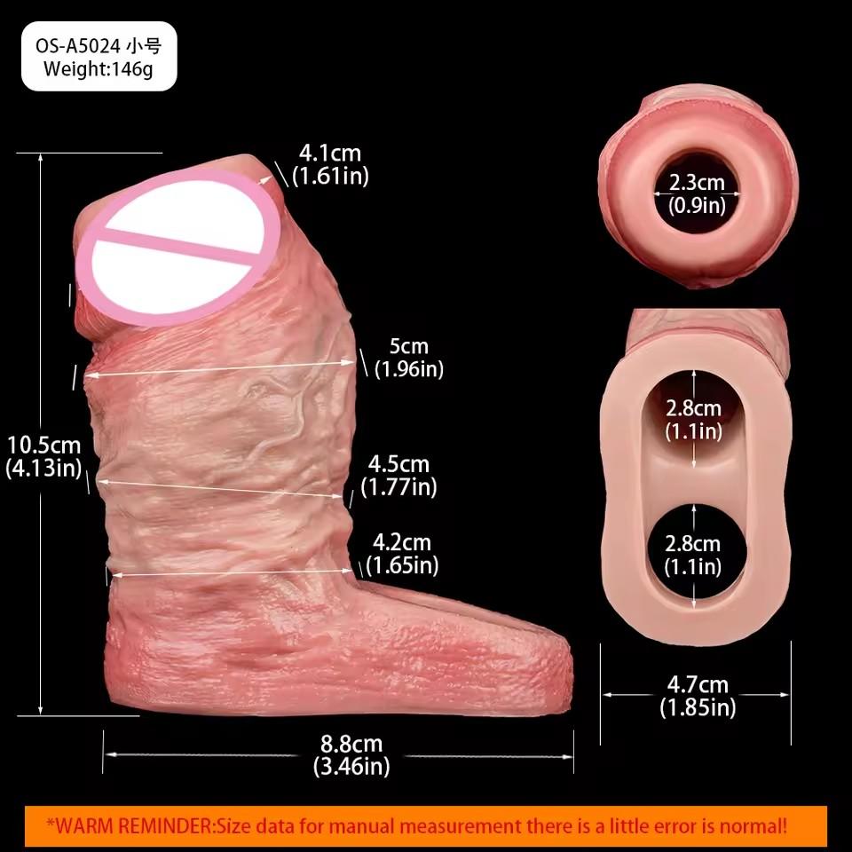 FAAK Realistic Penis Sleeve Size S M L XL Silicone Open-ended Dick Sheath Ring Realistic Hollow Dildo Sex Toy Cock Enlargement