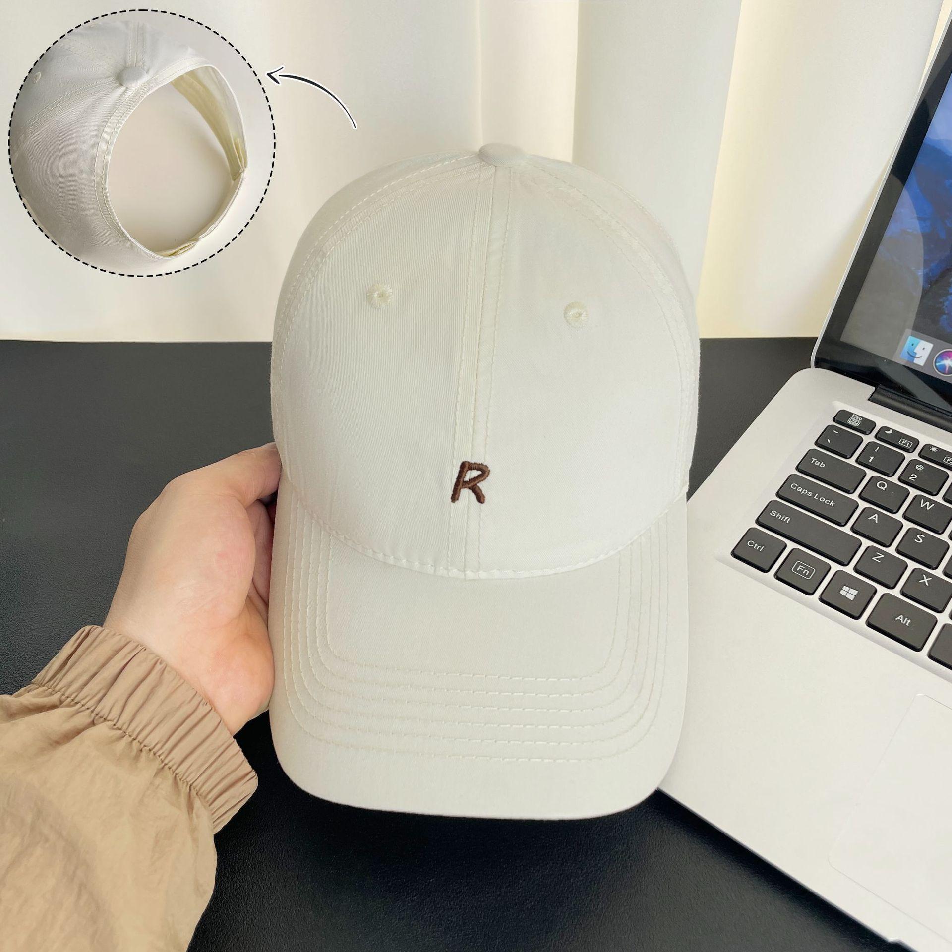 

R letter embroidered baseball cap women s summer versatile can tie ponytail empty top hat outdoor face small sunshade cap 56-62 (Velcro)