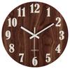 Wall Luminous fluorescent Nighttime Second Hand Stop Wood Grain Wall Clock for Gift Clock, Radio-Controlled, Luminous, (with glow-in-the-dark