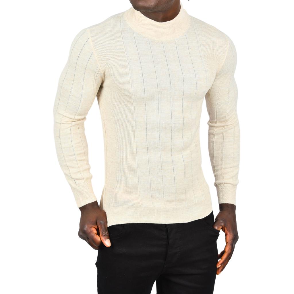 DeepSEA Yarım Balıkçı Yaka Çizgili Tüylenmeyen Slim Fit Triko Kazak 2505491