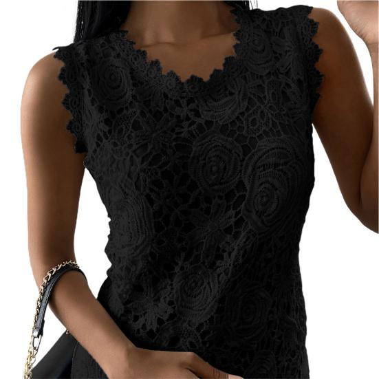 Women T-shirt Lace U Neck Summer Elegant Slim-fitting Pullover for Daily Wear