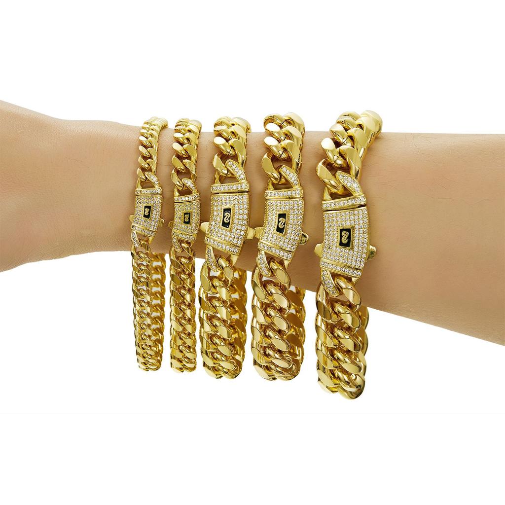 Hip Hop Heißes Design Edelstahl 14K Gold Plated Zirkon Monaco Kette 6/8/10/12/14/16mm Miami Cuban Link Kette für Damen Herren