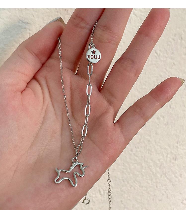 2022 Yinruitai S925 Sterling Silver Unicorn Necklace with Round Tag Letter Korean Clavicle Chain for Women
