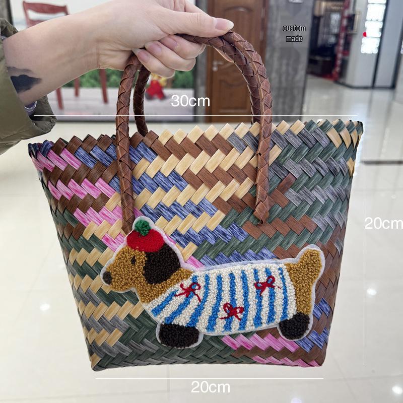 Плетеная сумка-клатч с таксой: Плетеная сумка-тоут ручной работы для овощей, обеда, сувениров и мелочей