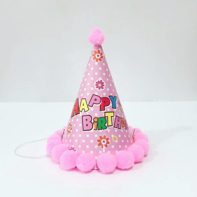 Children'S Birthday Party Hat Prince Princess Crown Happy Birthday Pompom Hat Birthday Hat Customized
