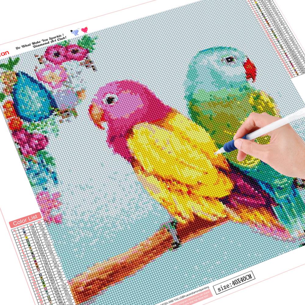 

5D DIY Алмазная картина Животные Попугаи Полный квадрат Алмазная вышивка Крестиком Алмазный кристалл 20*20 cm