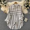 2024 Korean Style Mid-Length Striped Multi-Color Women's Casual Loose Shirt Jacket