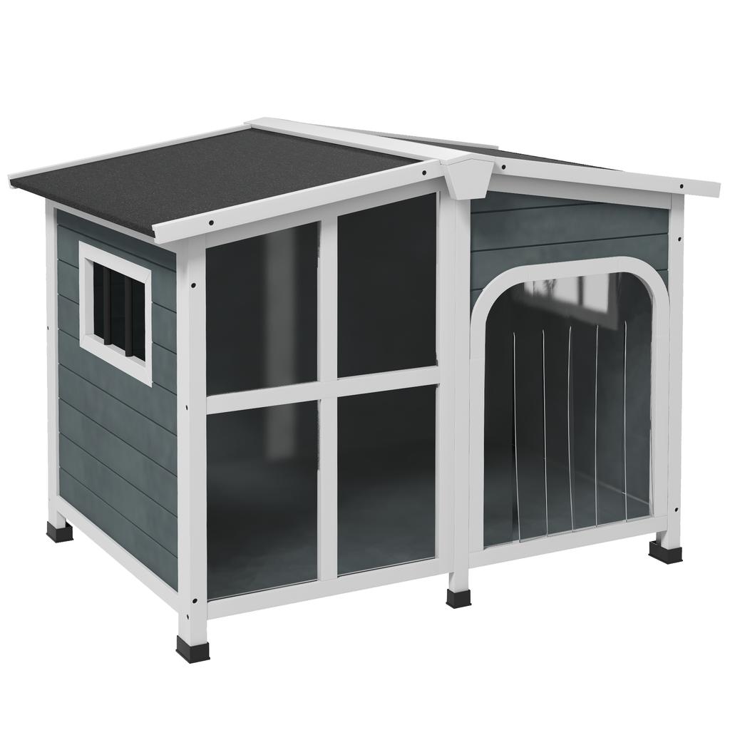Outdoor Dog Kennel for Medium Size Dogs with Opening Roof In Wood, 101x66.5x70.5 Cm, Grey
