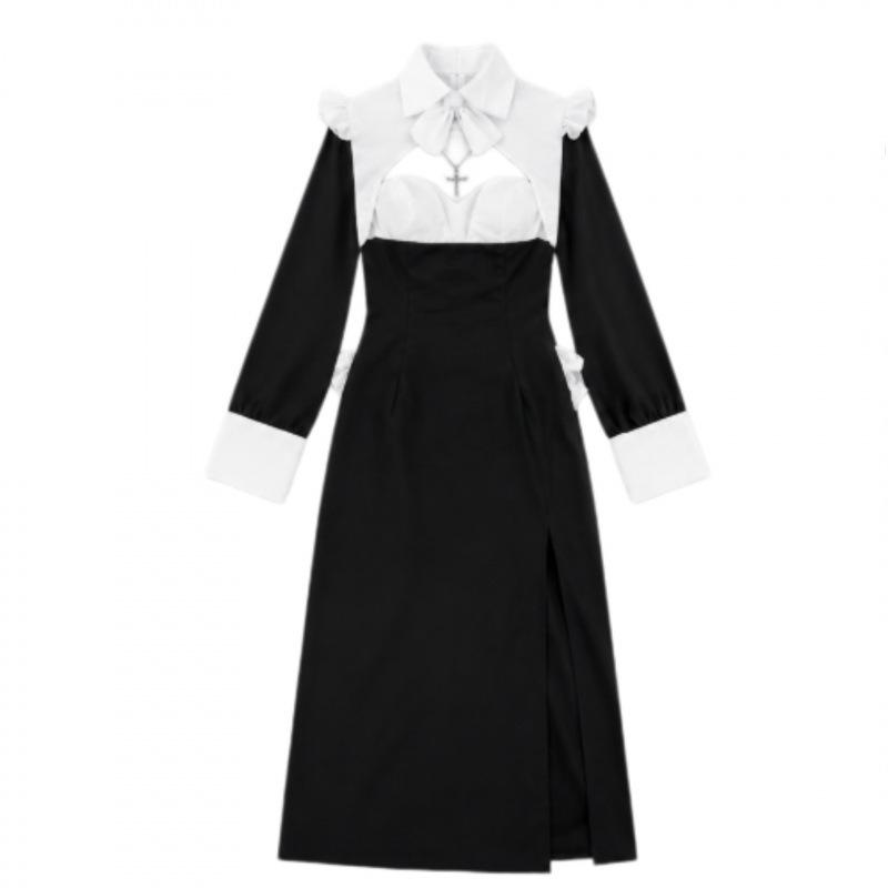 Chowbie Sexy Tight Nun Costume Cos Costume Drag Halloween Nun Uniform Split Skirt